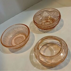 Pink depression Glass Lot (3) Bowl Jewelry Candy Dish Vintage